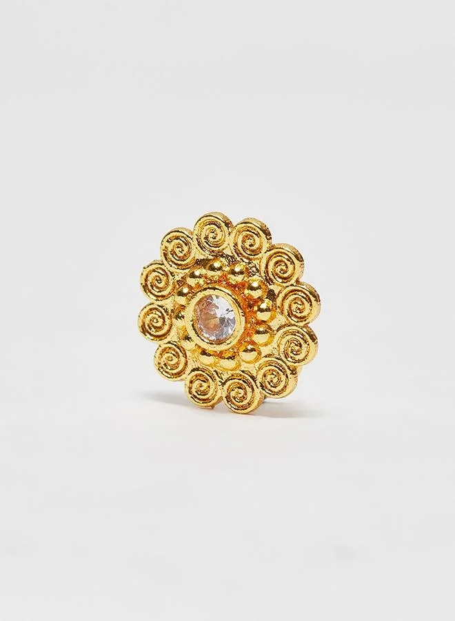 VOYLLA Indie Collectibles Yellow Gold Plated Floral Motif Nose Pin