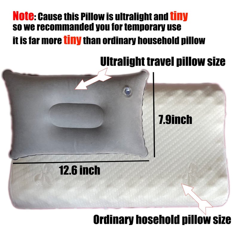JAKENHAM 2Pack Ultralight A4 Size Inflatable Travel Pillow, Small Squared Flocked Fabric Air Pillow for Traveling, Holiday Trip, Hiking, Camping,Napping,Neck Lumbar Support(Gray) - Image 4