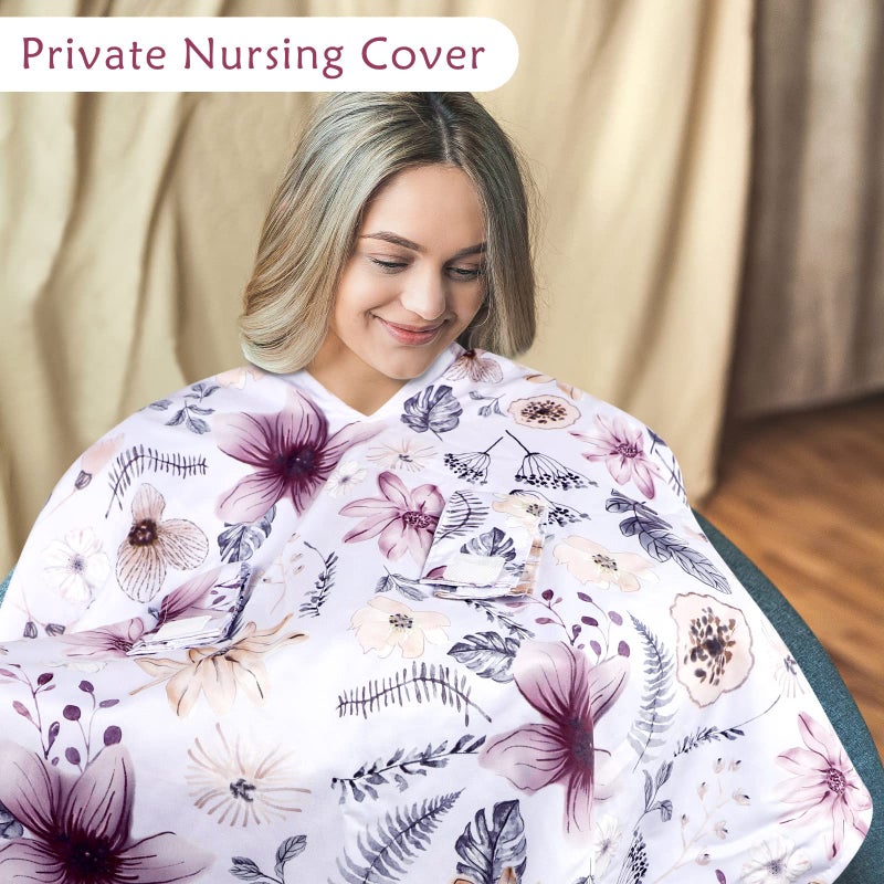 Jundetye Baby Car Seat Cover, Peekaboo Opening Spring Car Seat Canopy for Baby Girls Boys, Mom Nursing Breastfeeding Covers, Blanket for Infant, Purple Watercolor Flower - Image 4