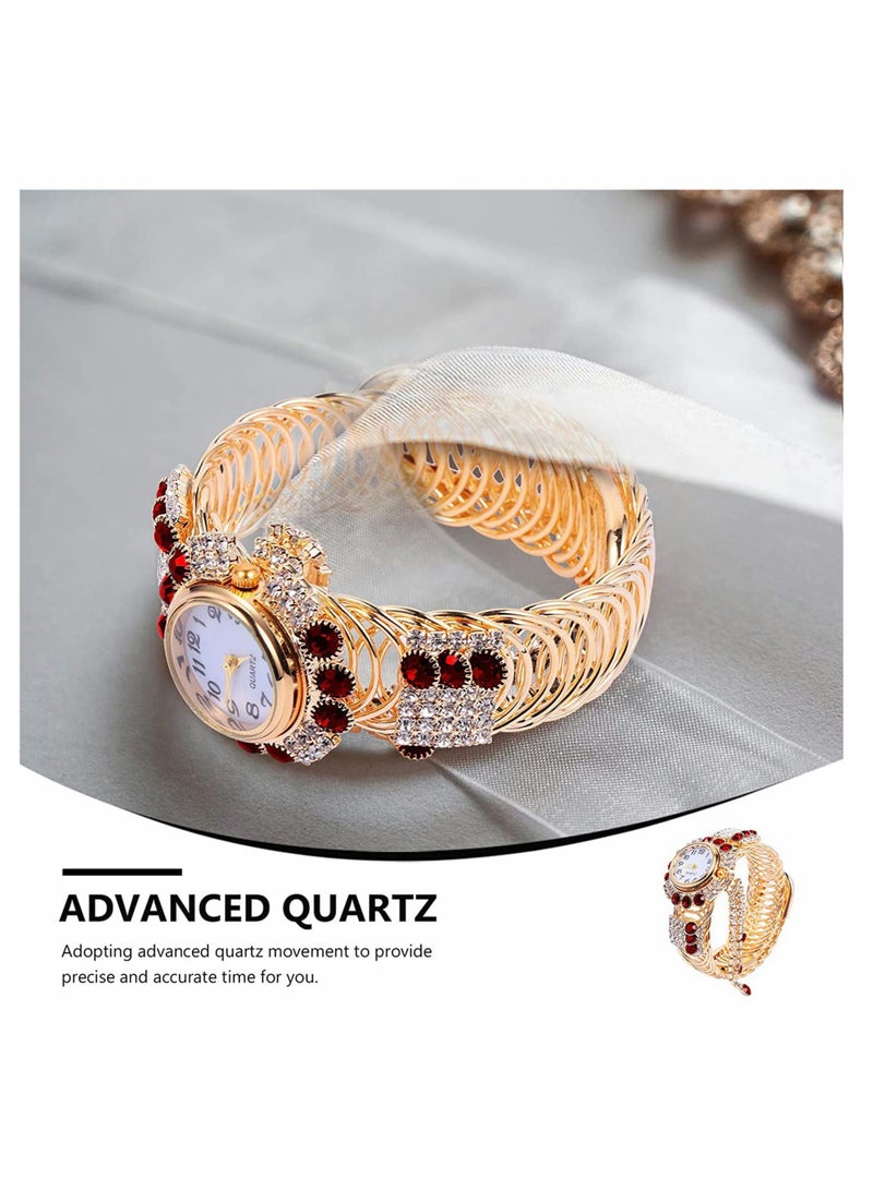 Elegant Women's Quartz Watch with Crystal Accents, Stylish Gold Bracelet Timepiece for Women, Fashionable Wrist Jewelry (Ruby) - Image 5