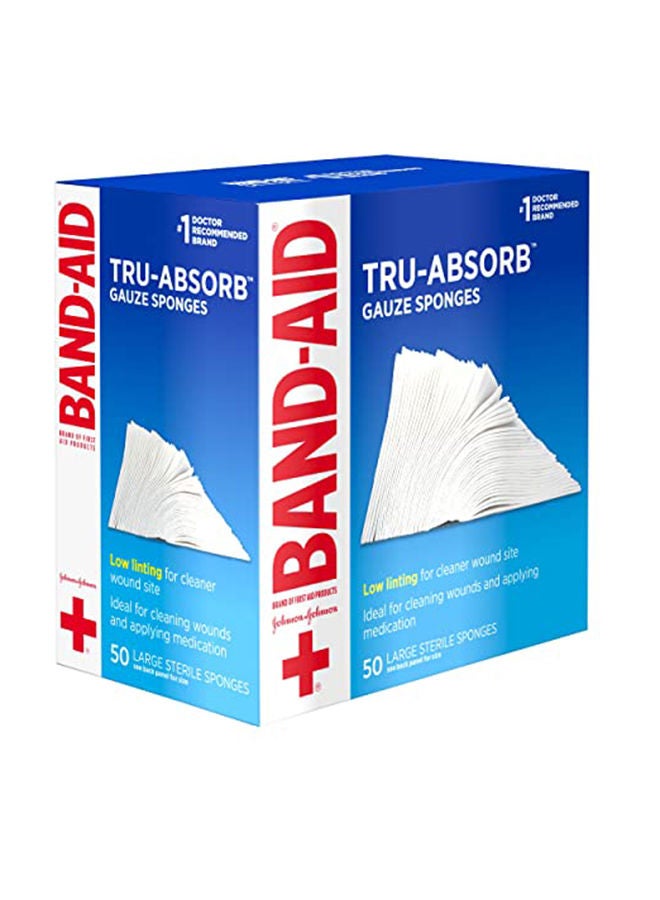 منتجات الإسعافات الأولية من علامة باندايد، إسفنجات شاش معقمة بتصميم Tru-Absorb لتنظيف وتوسيد الجروح الصغيرة، والقطع والحروق، تصميم منخفض الوبر، 4 بوصة × 4 بوصة، مغلفة بشكل فردي