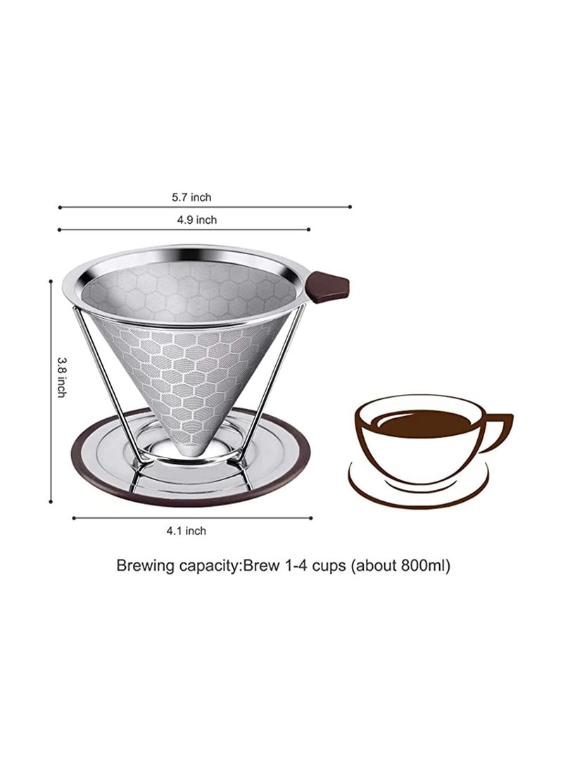 Y&D Pour Over Coffee Dripper Reusable Stainless Steel Filter With Cup Stand and Brush for Chemex Most Pot Tumbler Mug - Image 2