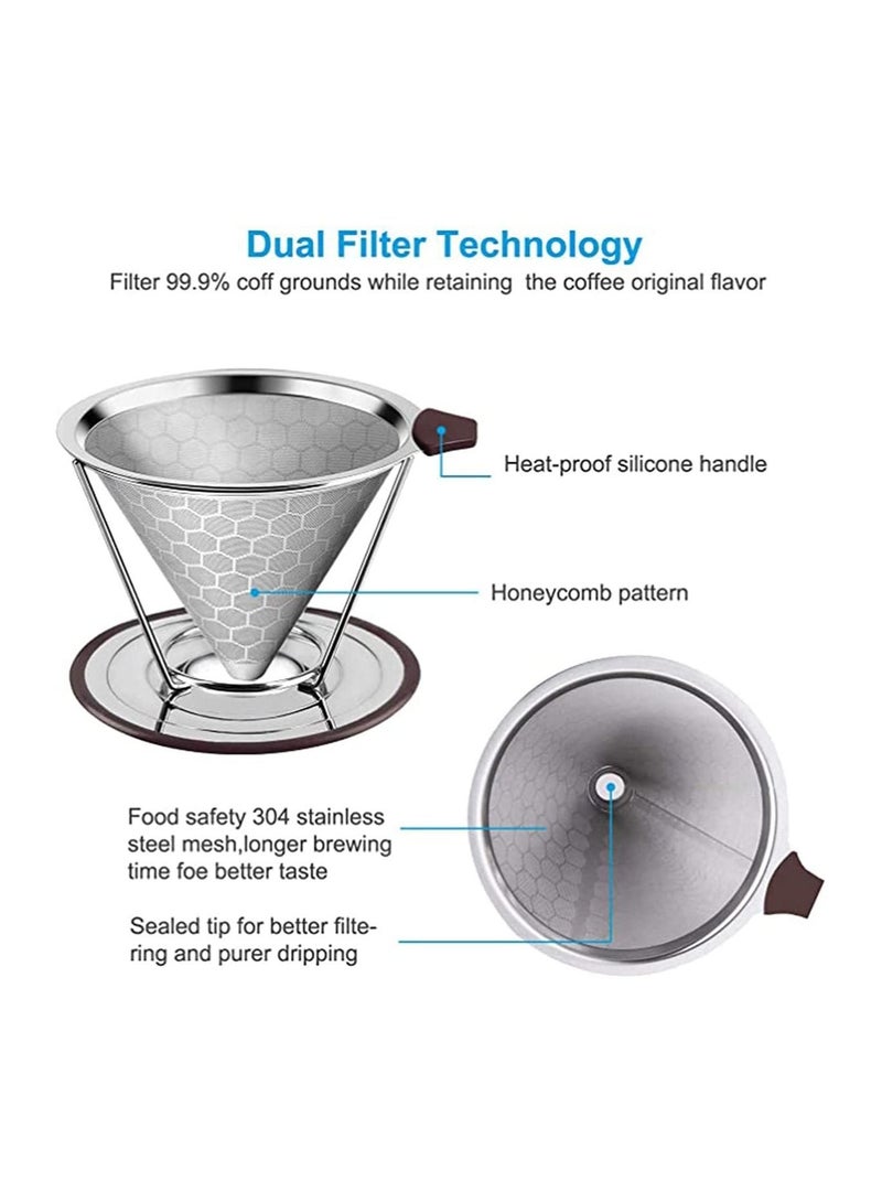 Y&D Pour Over Coffee Dripper Reusable Stainless Steel Filter With Cup Stand and Brush for Chemex Most Pot Tumbler Mug - Image 4
