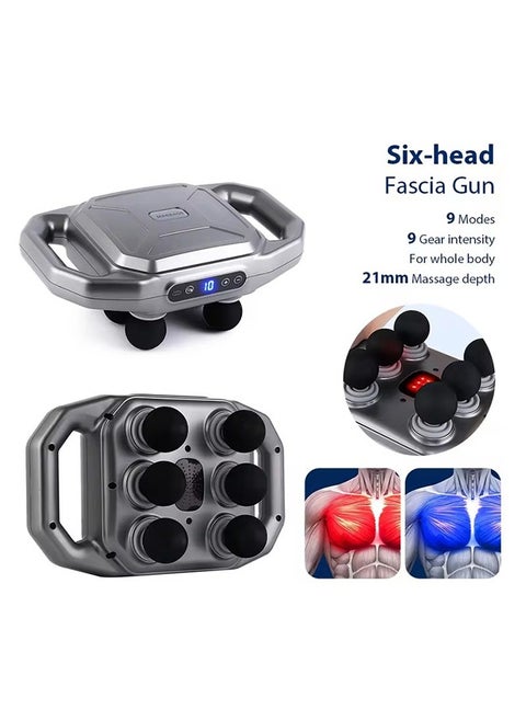 Wireless Six Heads Fascia Gun Deep Tissue Body Massager High Frequency Vibration for Waist Shoulder Back Leg Relaxation