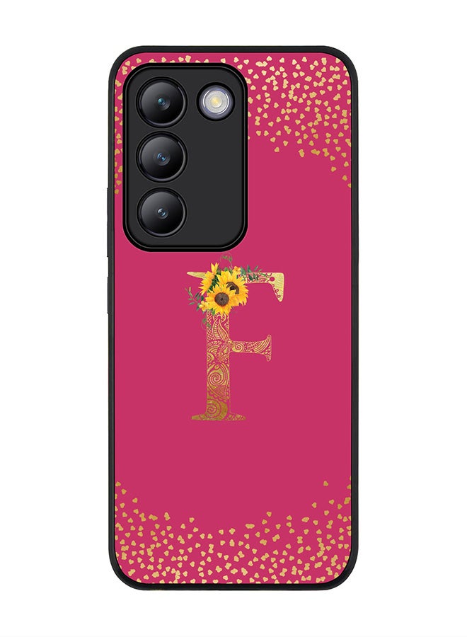 Stylizedd Rugged Black edge case for Vivo V30 Lite 5G, Cover Custom Monogram Initial Letter Mandala Floral Pattern Alphabet - F ( Deep Pink Rose ) - Image 1