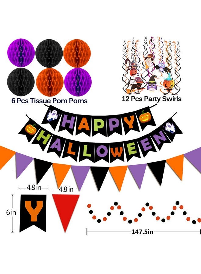 FECEDY Happy Halloween Banner Paper Triangle Flag Bunting Circle Confetti Dots Hanging Garland Honeycomb Ball Swirl Streamers for Halloween Party Decorations - Image 2