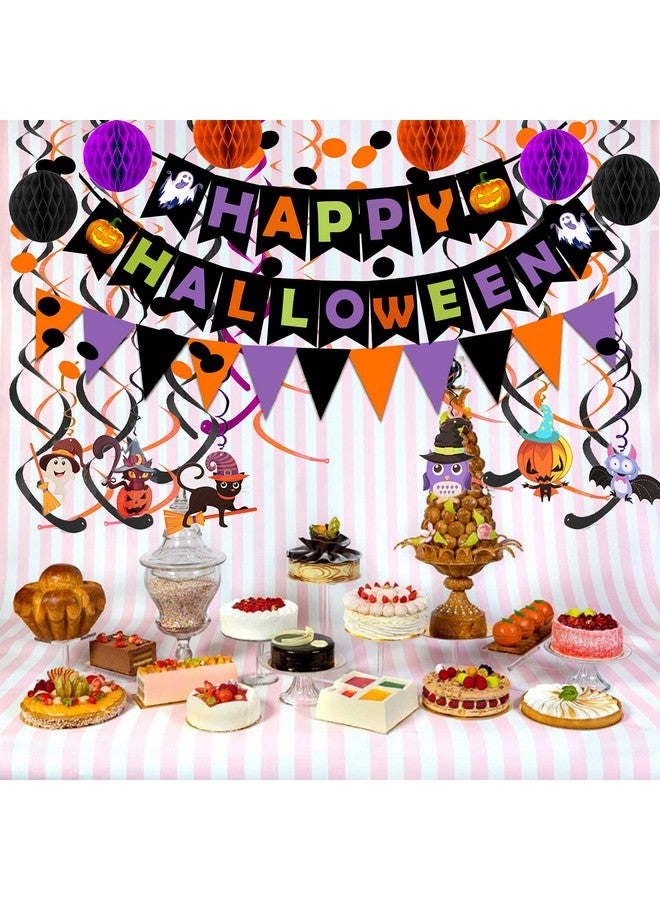 FECEDY Happy Halloween Banner Paper Triangle Flag Bunting Circle Confetti Dots Hanging Garland Honeycomb Ball Swirl Streamers for Halloween Party Decorations - Image 5