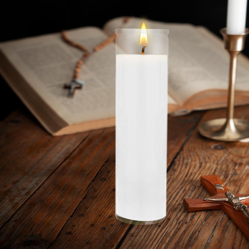 Mega Candles 3 pcs Unscented White 7 Day Glass Container Devotional Prayer Candles, Premium Wax Candle 2 Inch x 8 Inch, Sanctuary, Vigils, Prayers, Blessings, Religious, Memorials, Remembrance - Image 3