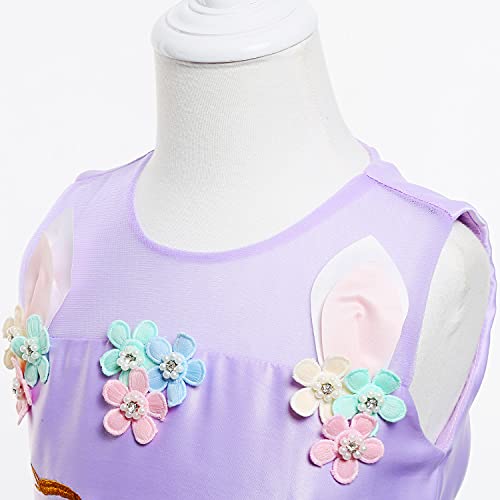 Yipkorra Unicorn Dress for Girls Unicorn Costume Pageant Princess Party Birthday Long Gown with Unicorn Headband & Necklace (Purple, 150 7-8 Years) - Image 4