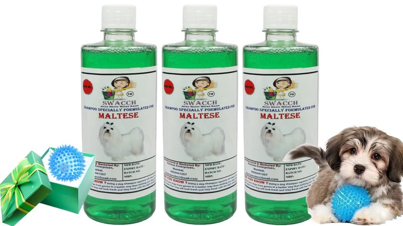 swacch Shampoo | Puppy Safe Shampoo | PH Balanced | Ditch to Itch for Maltese Dog Shampoo 500ml Pack of 3 (Neem Alovera) + Spike Ball Chew Toy Combo Pack - Image 1