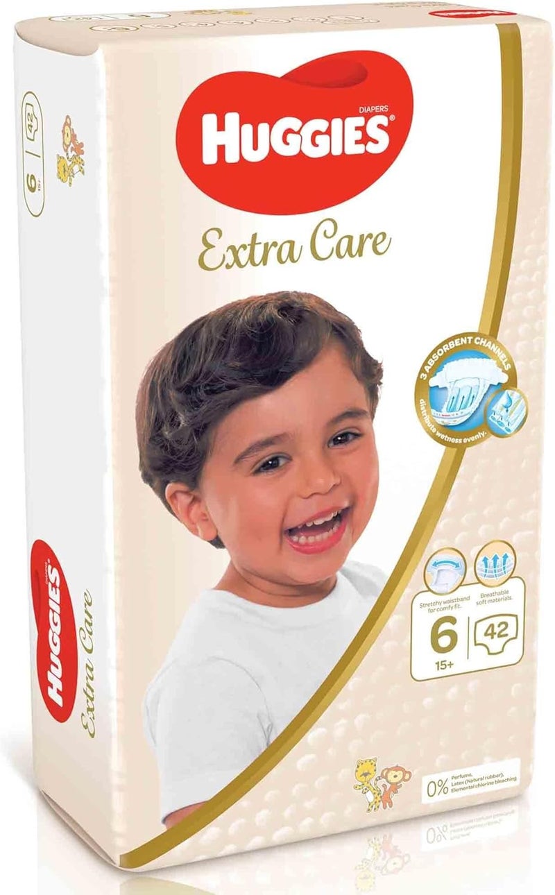 HUGGIES حفاضات هاجيز إكسترا كير مقاس 6 - عبوة كبيرة تحتوي على 42 حفاضة - Image 1