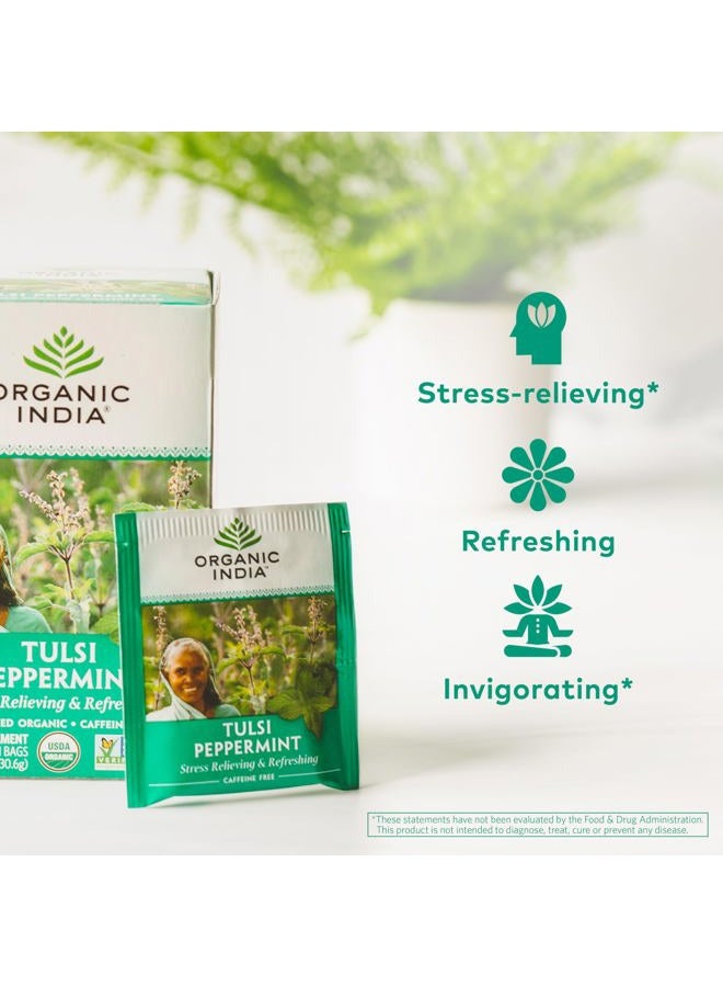 Organic India Organic India Tulsi Peppermint Tea, Immune Support, Organic, Non-GMO, and Fair Trade, 18 Infusion Bags (Pack of 1) - Image 3
