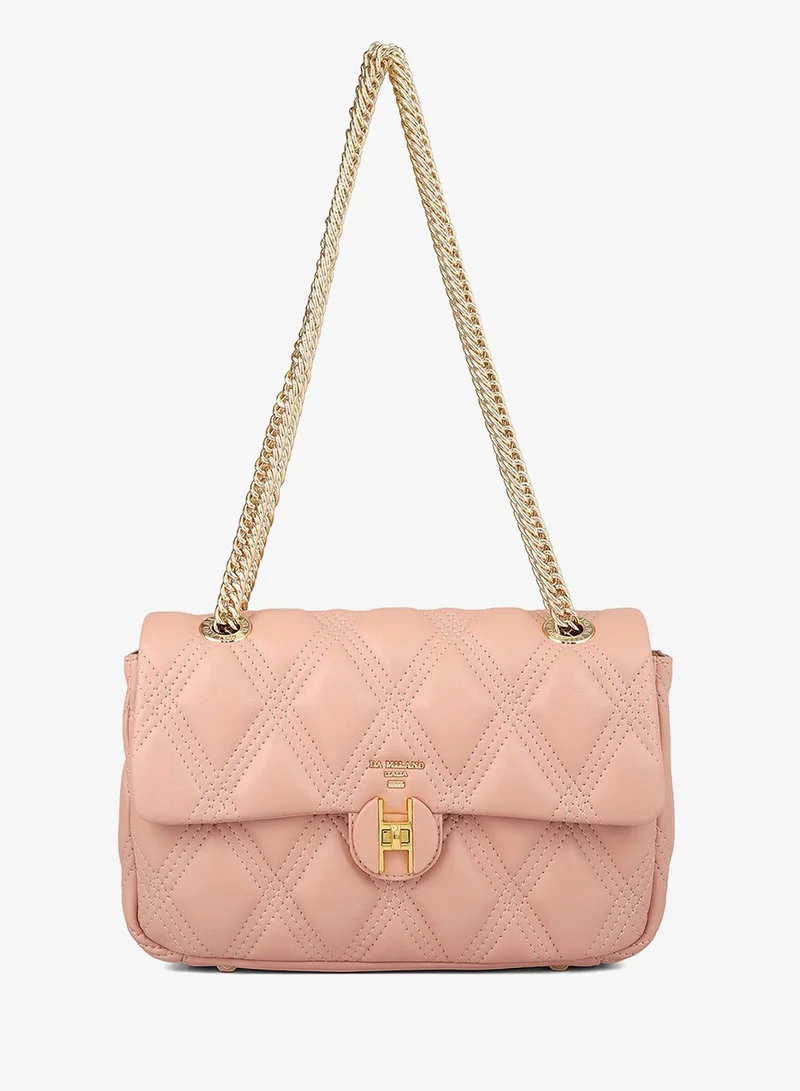 Da Milano Medium Quilting Leather Shoulder Bag - Peach