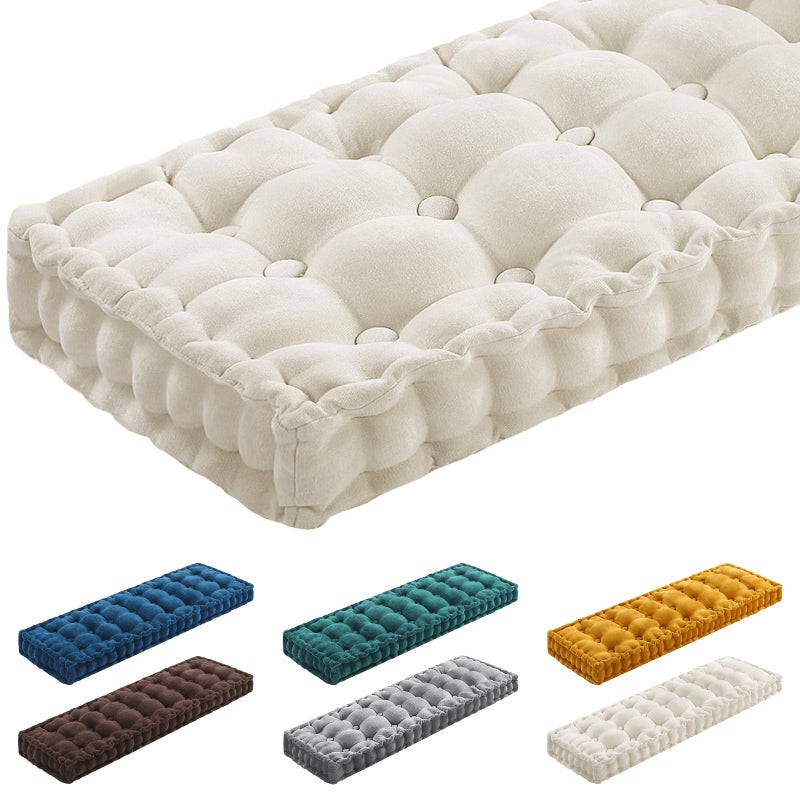 Geelin 48x18 Inch Bench Cushions for Indoor Furniture Chenille Velvet Beige Button Tufted Thicken Seat Pad Mat with Memory Foam, Window Floor Sofa Chair Cushion for Living Room Patio Porch Swing - Image 1