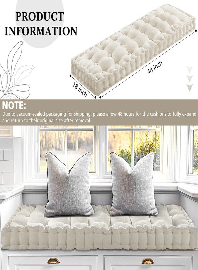 Geelin 48x18 Inch Bench Cushions for Indoor Furniture Chenille Velvet Beige Button Tufted Thicken Seat Pad Mat with Memory Foam, Window Floor Sofa Chair Cushion for Living Room Patio Porch Swing - Image 2