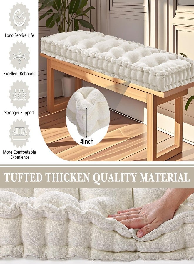 Geelin 48x18 Inch Bench Cushions for Indoor Furniture Chenille Velvet Beige Button Tufted Thicken Seat Pad Mat with Memory Foam, Window Floor Sofa Chair Cushion for Living Room Patio Porch Swing - Image 4