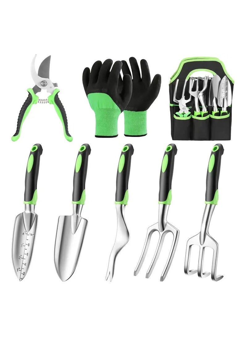 HOME TASTE 8-Piece Garden Tools Set with Tote Bag – Rust-Resistant Aluminum Gardening Kit with Pruner, Gloves, Trowels, Rake & More – Ergonomic Non-Slip Handles – Ideal Gift for Men & Women Gardeners  - Image 1