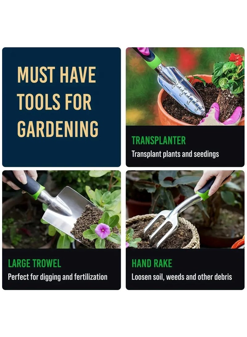 HOME TASTE 8-Piece Garden Tools Set with Tote Bag – Rust-Resistant Aluminum Gardening Kit with Pruner, Gloves, Trowels, Rake & More – Ergonomic Non-Slip Handles – Ideal Gift for Men & Women Gardeners  - Image 4