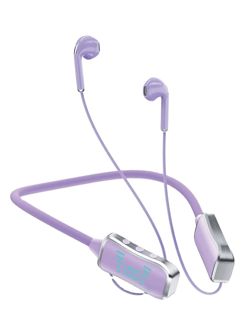KIN KL50 Bluetooth Neckband Earphones, 48 Hours Playtime, LED Display, TF Card Support (Purple) - Image 1