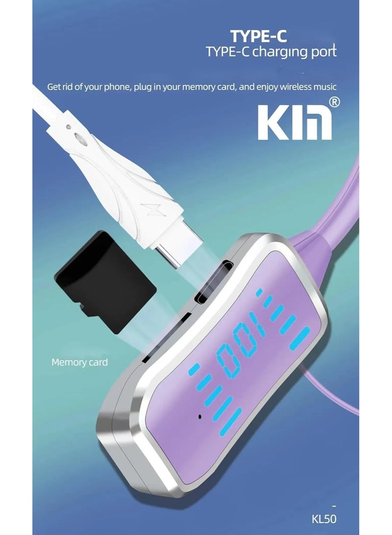 KIN KL50 Bluetooth Neckband Earphones, 48 Hours Playtime, LED Display, TF Card Support (Purple) - Image 2