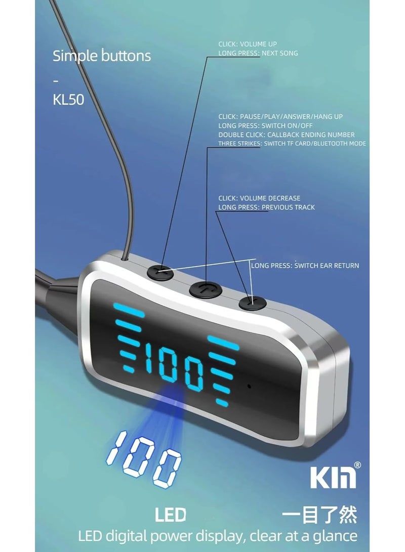 KIN KL50 Bluetooth Neckband Earphones, 48 Hours Playtime, LED Display, TF Card Support (Purple) - Image 3