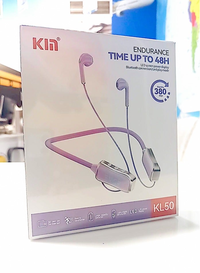 KIN KL50 Bluetooth Neckband Earphones, 48 Hours Playtime, LED Display, TF Card Support (Purple) - Image 5