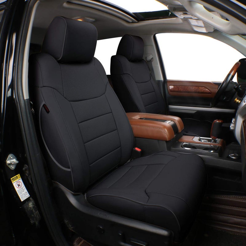 EKR Custom Fit Leather Car Seat Covers for 2019-2025 Sierra 1500/Chevy Silverado 1500 & 2020-2025 HD Crew/Double Cab - Full Set (Black)