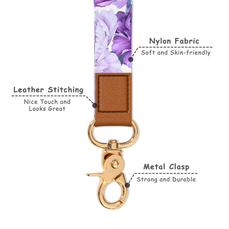 Hsxnam Wrist Lanyard Key Chain, Cute Wristlet Strap Keychain Holder for Women Men Keys ID Badges Phone Airpods, Purple Flower - Image 3