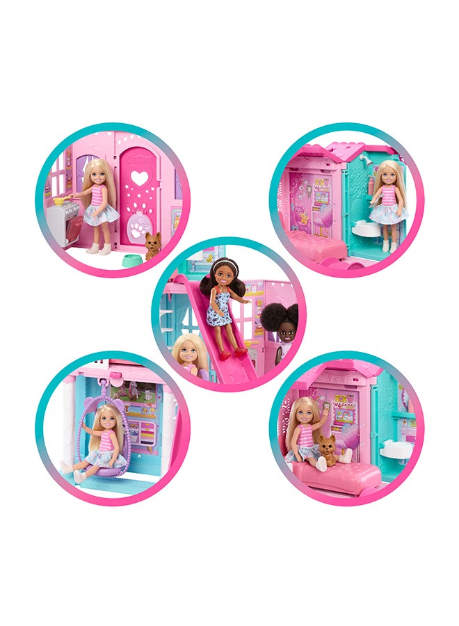 Barbie Chelsea Toy Dollhouse With 15+ Accessories, Pop-Up House Expands To 17+ X 13+ Inches With 5 Play Areas & Slide, Includes Small Doll & Pet Dog - Image 3