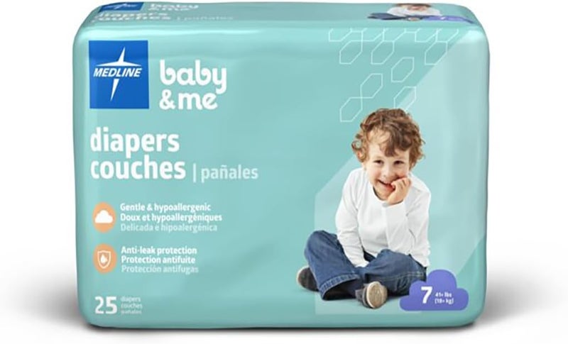 Medline Disposable Baby Diapers Size 7 41 LBS Case of 200 - Image 1
