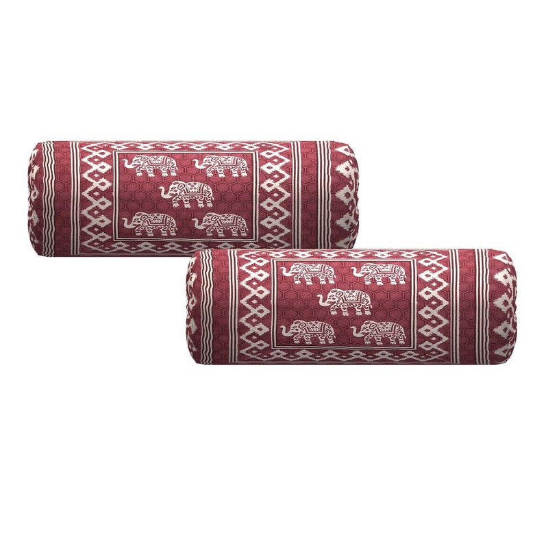AMLEXTTRIZ Elephant Print Bolster Cover 100 Cotton Set of 2 Round Decorative Pillow Cover for Diwan Bed Side Long Pillow Case Masand Pillowcases 16x32 Inch Pink - Image 2