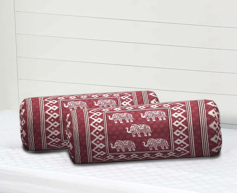 AMLEXTTRIZ Elephant Print Bolster Cover 100 Cotton Set of 2 Round Decorative Pillow Cover for Diwan Bed Side Long Pillow Case Masand Pillowcases 16x32 Inch Pink - Image 1