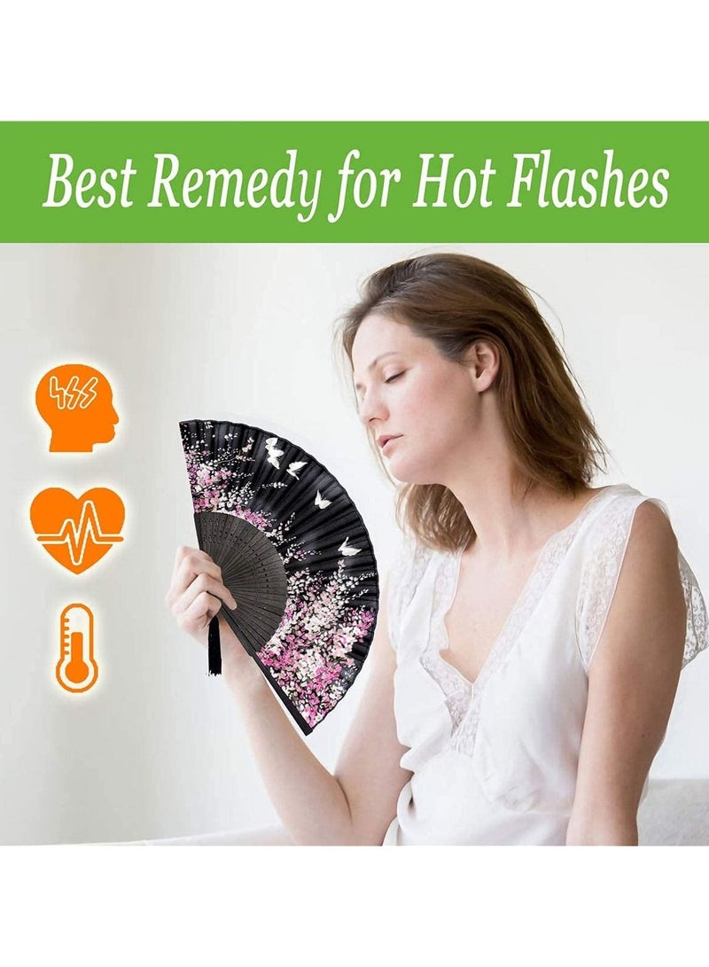 Folding Hand Fan for Women's, Chinese Japanese Vintage Bamboo Silk Fans, Elegant Classical Style, for Dance, Performance, Decoration, Wedding, Party, Craft Gift Bamboo Folding Fan  - Image 2