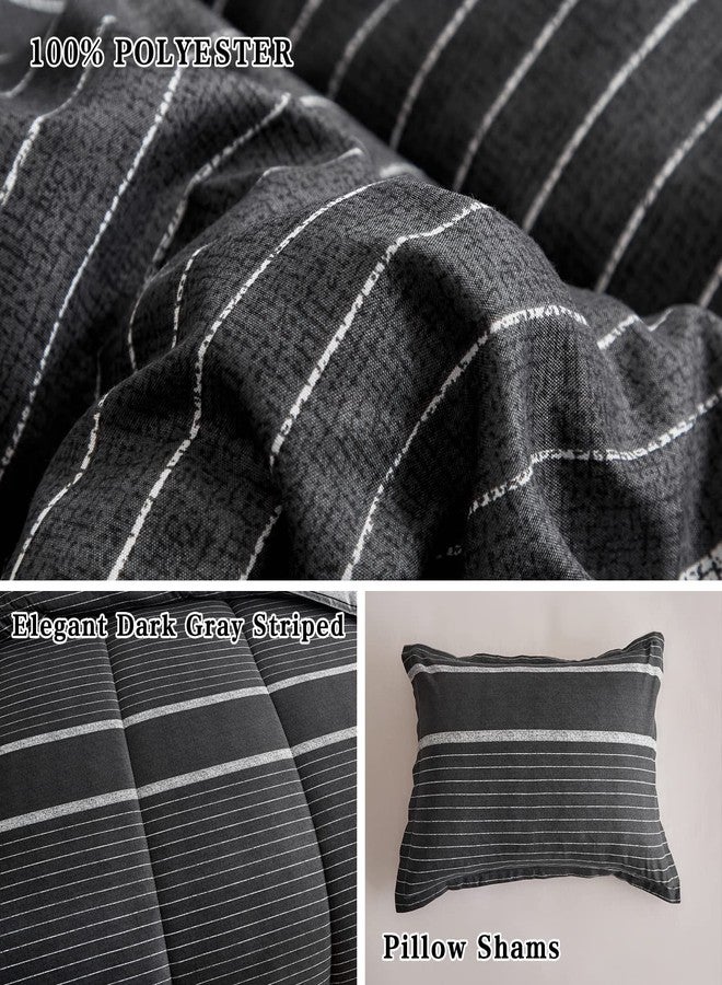 Flysheep مجموعة لحاف فليشيب 3 قطع بتصميم بوهيمي مخطط حجم كامل/ملكة، مخطط أبيض على أسود رمادي داكن من الألياف الدقيقة الناعمة، مجموعة أغطية سرير قابلة للعكس لجميع الفصول - Image 4