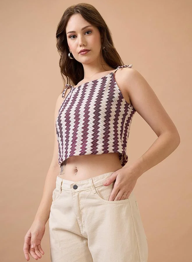 globus Maroon Crochet Strappy Crop Top