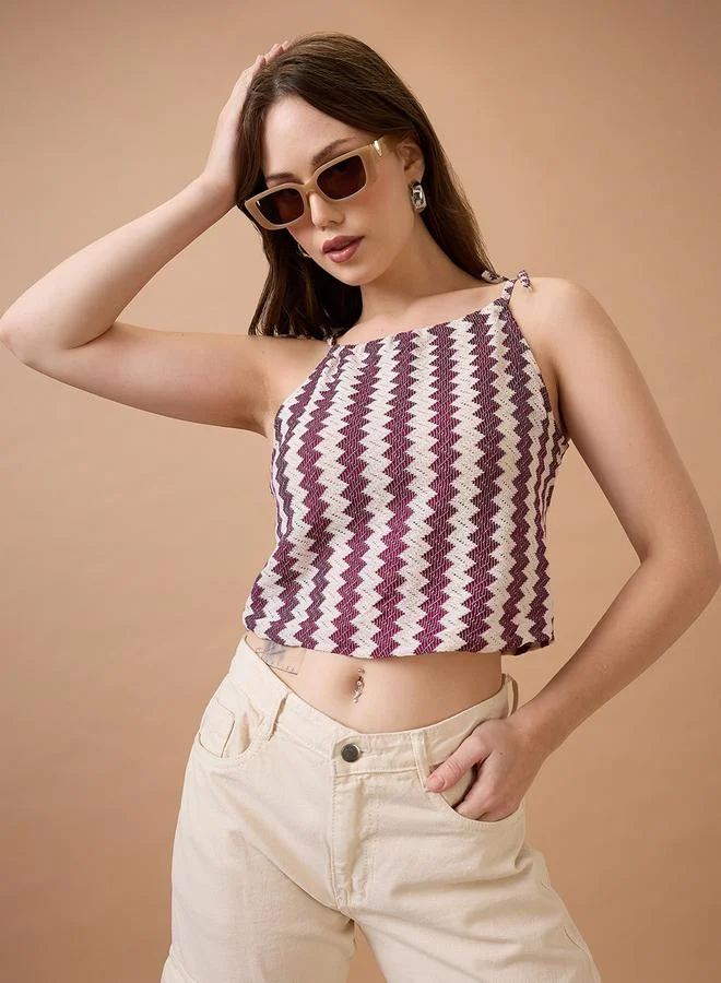 globus Maroon Crochet Strappy Crop Top