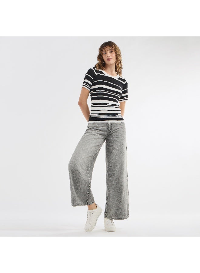 Splash FAV Striped Round Neck T-shirt with Short Sleeves - Image 3