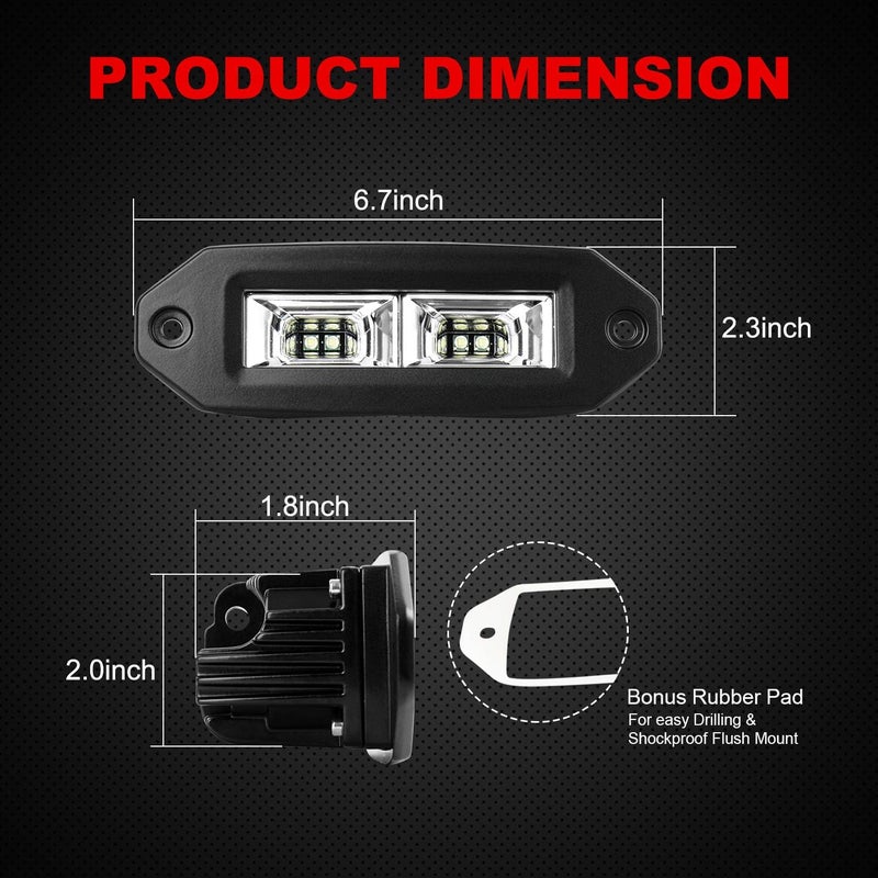 AAIWA 40W Flush Mount LED Light Bar - 2PCS Off Road Backup Driving Lights for Jeep, ATV, UTV, SUV, Truck, Boat - Image 3