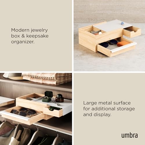 Umbra Stowit Jewelry Box - Modern Keepsake Storage Organizer with Hidden Compartment Drawers for Ring, Bracelet, Watch, Necklace, Earrings, and Accessories, White/Natural - Image 4