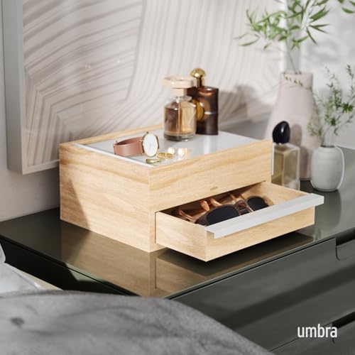 Umbra Stowit Jewelry Box - Modern Keepsake Storage Organizer with Hidden Compartment Drawers for Ring, Bracelet, Watch, Necklace, Earrings, and Accessories, White/Natural - Image 2