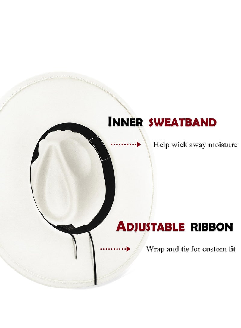 Barakah Big Wide Brim Fedora Hat Outfits Western Felt Panama Rancher Suede Bowler Cap for Women Men Sun Wool - Image 4