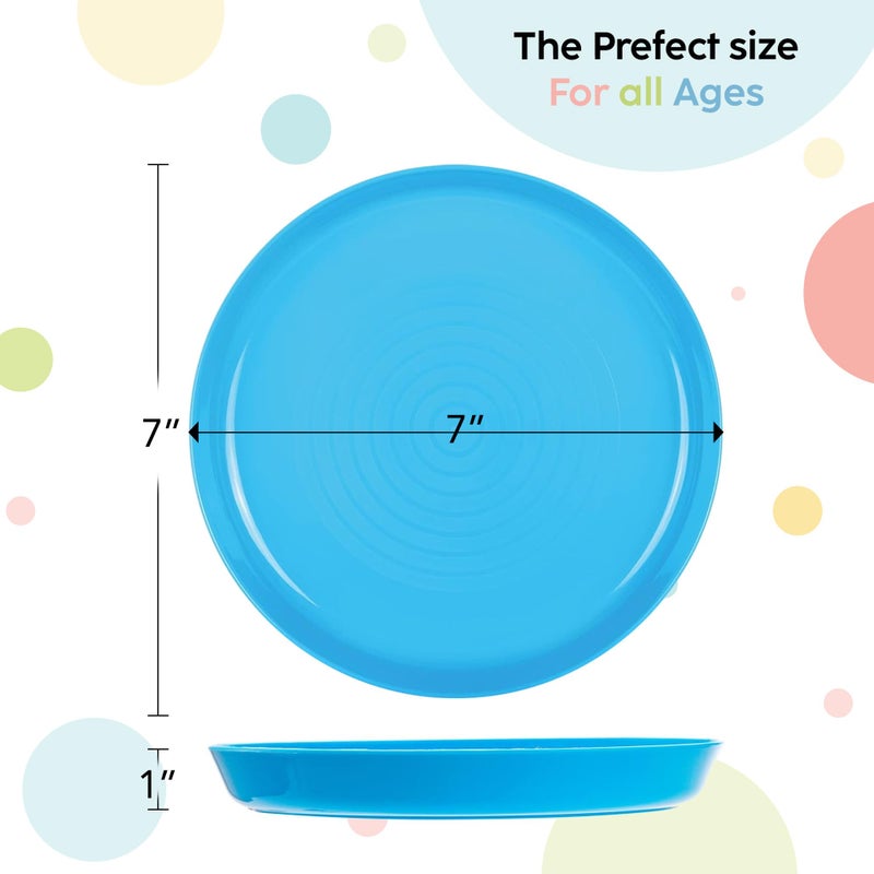 PLASKIDY Kids Plates Set of 12 Toddler Plastic Plates - BPA FREE Microwave and Dishwasher Safe Reusable Plastic Children's Plates Brightly Colored 7 Inch Dinner Plates - Image 3