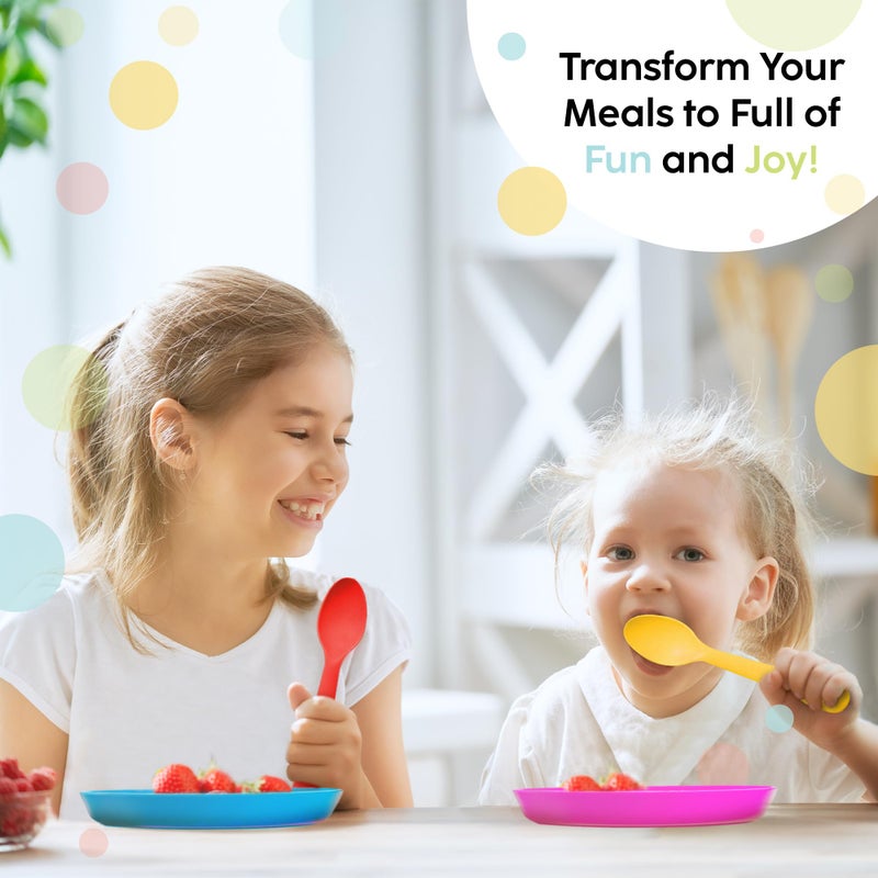 PLASKIDY Kids Plates Set of 12 Toddler Plastic Plates - BPA FREE Microwave and Dishwasher Safe Reusable Plastic Children's Plates Brightly Colored 7 Inch Dinner Plates - Image 4