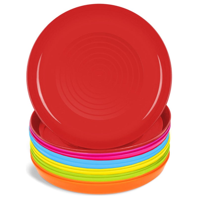 PLASKIDY Kids Plates Set of 12 Toddler Plastic Plates - BPA FREE Microwave and Dishwasher Safe Reusable Plastic Children's Plates Brightly Colored 7 Inch Dinner Plates - Image 1