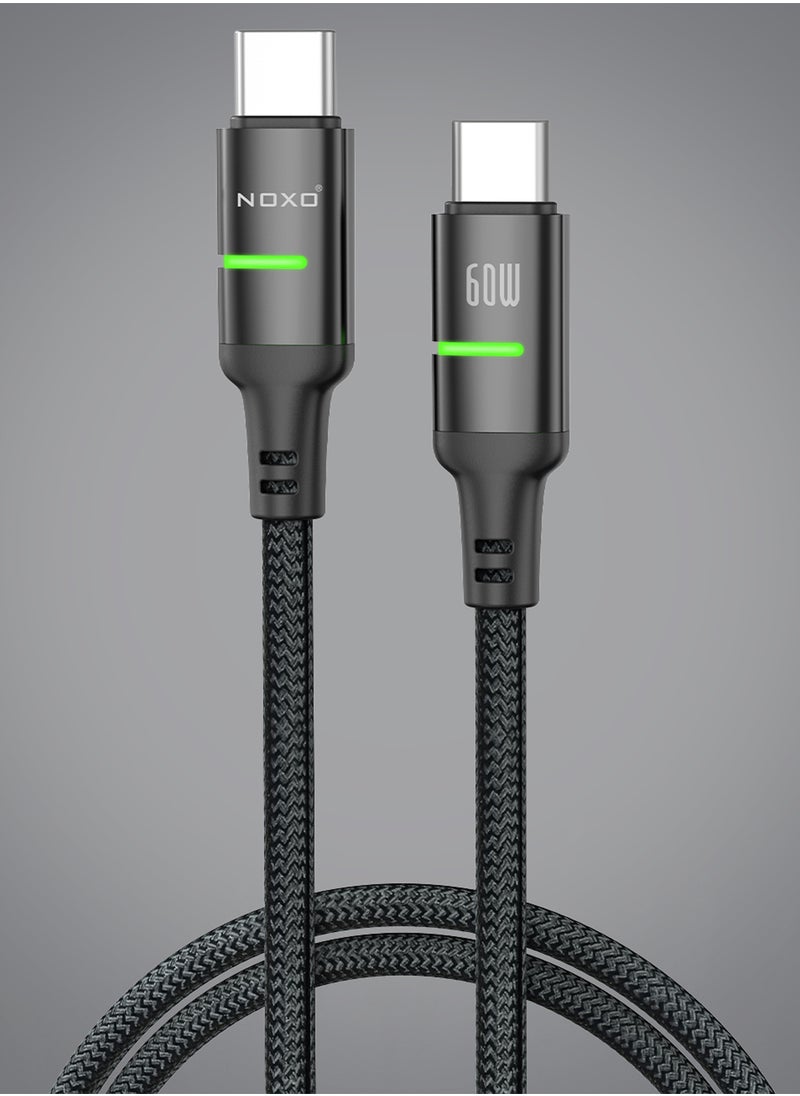 NOXO USB-C to USB-C Fast Charging Cable – 60W Power Delivery, Braided Nylon - Black  - Image 2