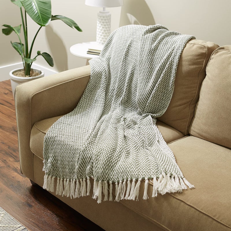 DII Woven Throw Collection 100% Cotton, Basketweave, 50x60, Artichoke Green - Image 4