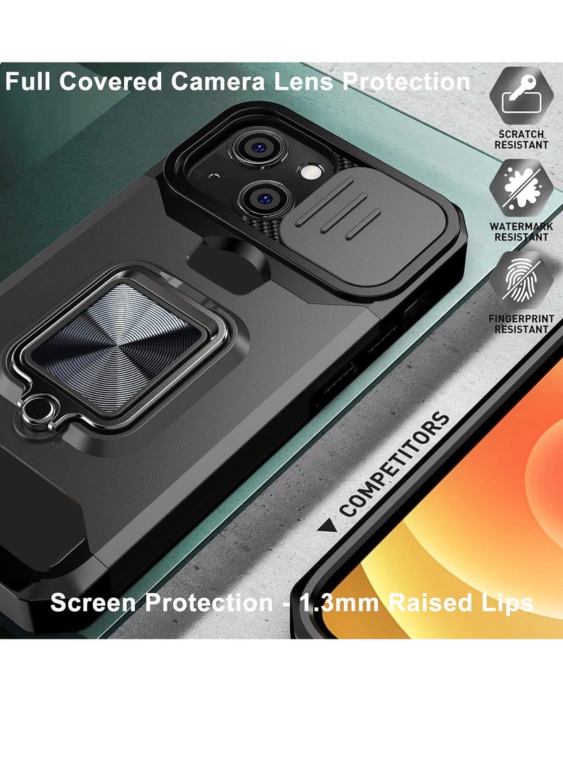 KASTWAVE - Kickstand Case for iPhone 12 Pro Max with Slide Camera Lens Cover, Heavy Duty Armor Style Case with Rotate Ring Stand & Card Holder Slot Magnetic Car Mount, Durable Phone Case Shockproof Wallet Case - Image 1