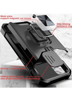 KASTWAVE Kickstand Case for iPhone 12 Pro Max with Slide Camera Lens Cover, Heavy Duty Armor Style Case with Rotate Ring Stand & Card Holder Slot Magnetic Car Mount, Durable Phone Case Shockproof Wallet Case  - Image 5