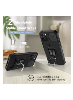 KASTWAVE Kickstand Case for iPhone 12 Pro Max with Slide Camera Lens Cover, Heavy Duty Armor Style Case with Rotate Ring Stand & Card Holder Slot Magnetic Car Mount, Durable Phone Case Shockproof Wallet Case  - Image 2