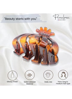 Parcelona French Fleur Medium 3.25" Wide Tortoise Shell Celluloid French Hair Claw Clips Jaw Fashion Durable And Styling Hair Accessories For Women Strong Hold No Slip Grip Made In France  - Image 2